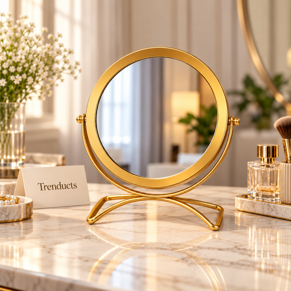 Round Gold Metal Table Mirror Stand