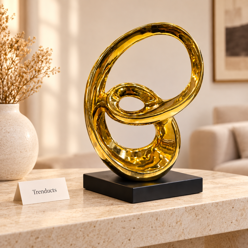 Gold Abstract Spiral Sculpture with Black Base