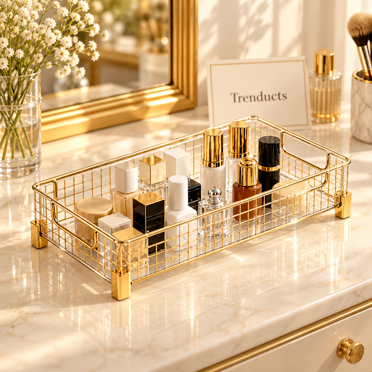 Transparent Vanity Organizer Tray with Gold Feet