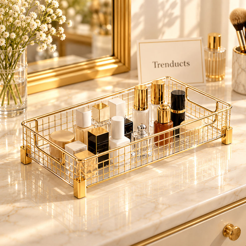 Transparent Vanity Organizer Tray with Gold Feet