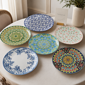 Mix and match Turkish dinner plates on a dining table