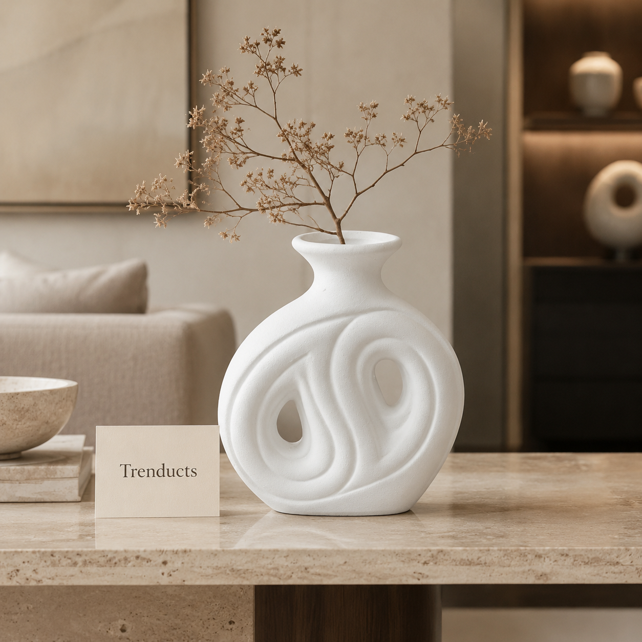 Twin-Loop Swirl White Ceramic Vase