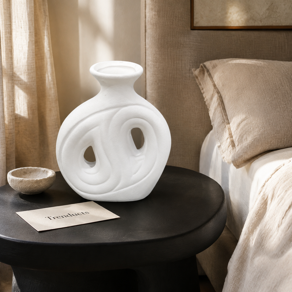 Twin-Loop Swirl White Ceramic Vase