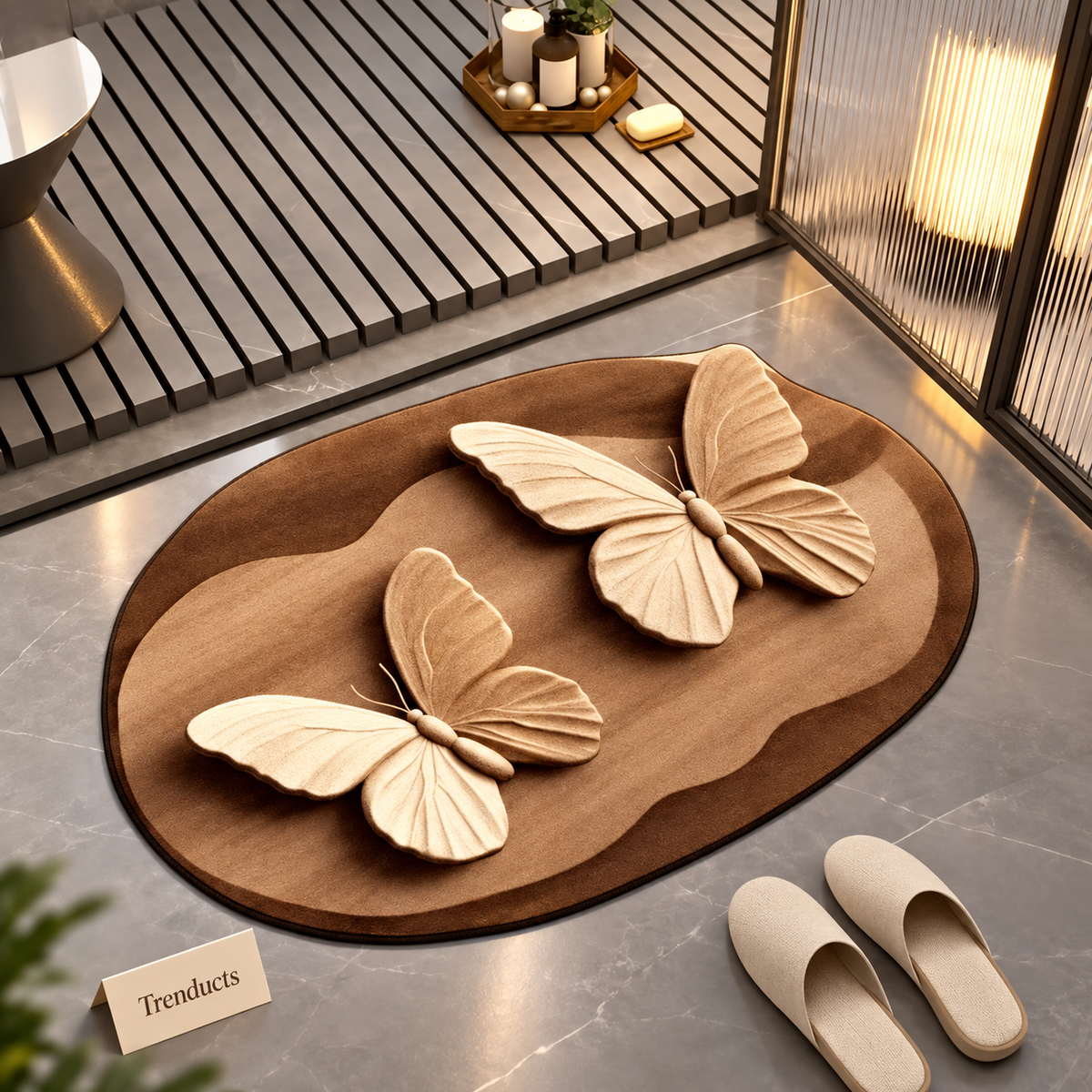 Two Butterfly Brown Washroom Mat