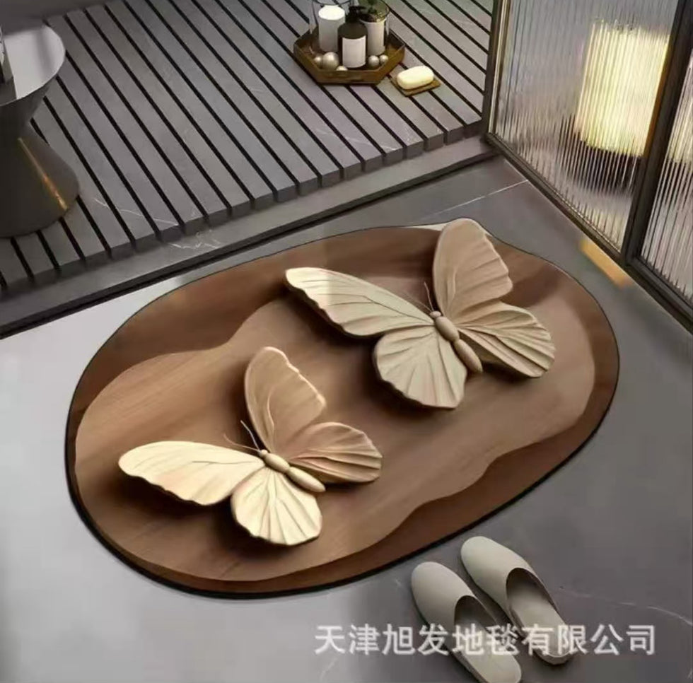 Two Butterfly Brown Washroom Mat