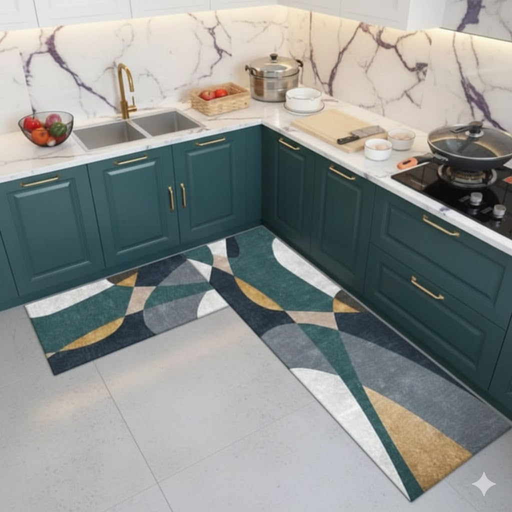 Midnight Slate Napa Leather Anti-Slip Runner Mat Set (2 Pcs) MAT