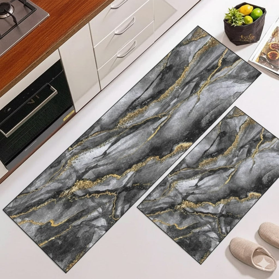 Coffee Brown Marble Napa Leather Anti-Slip Runner Set (2 Pcs)