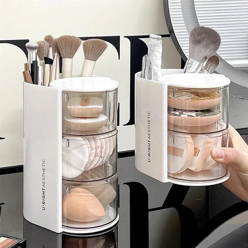 3 Layer Cosmetic Storage Box with Rotating Organizer