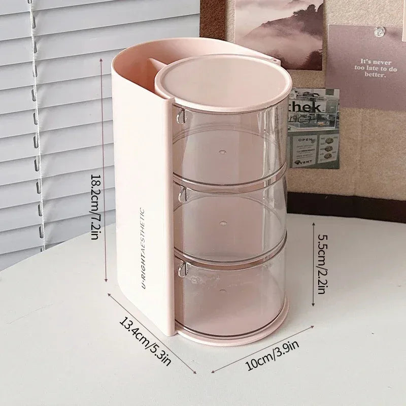 3 Layer Cosmetic Storage Box with Rotating Organizer