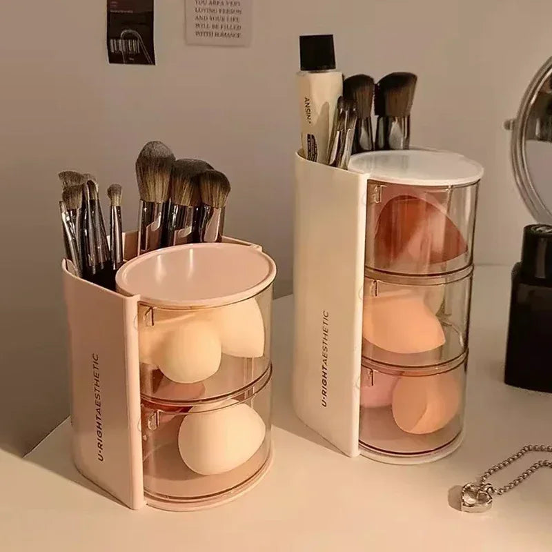 3 Layer Cosmetic Storage Box with Rotating Organizer