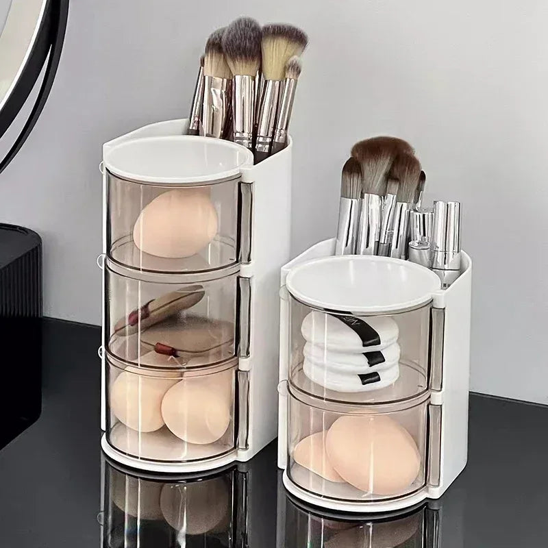 3 Layer Cosmetic Storage Box with Rotating Organizer