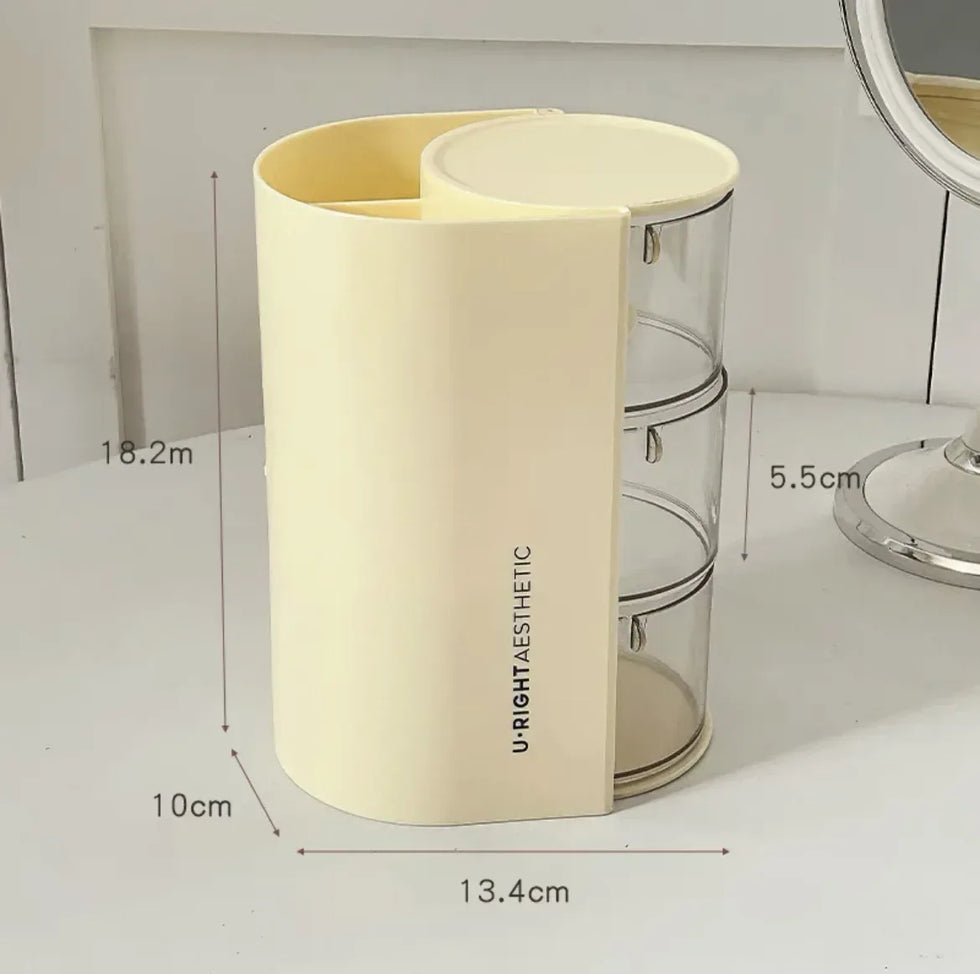 3 Layer Cosmetic Storage Box with Rotating Organizer