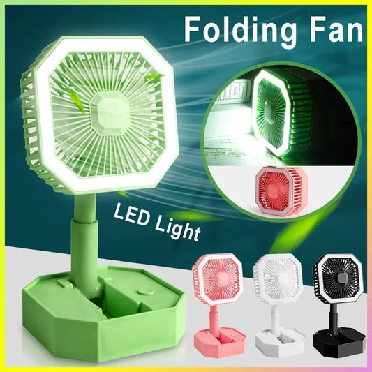 USB Rechargeable Mini Fan with LED Light - Clarify.pk