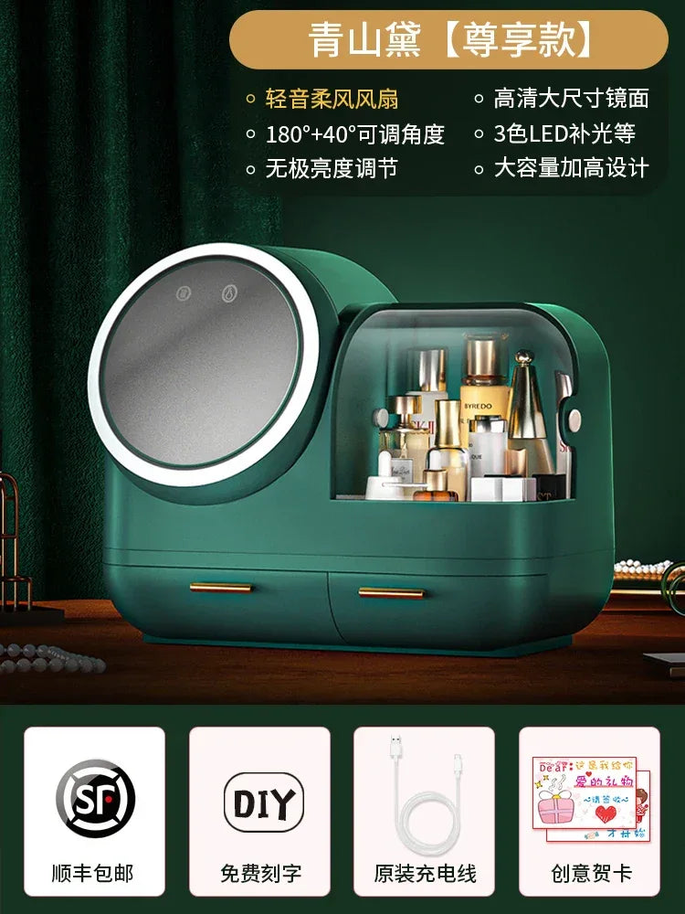 Vanity Storage Box with Mirror & LED Light - Clarify.pk