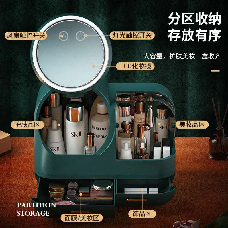 Vanity Storage Box with Mirror & LED Light - Clarify.pk