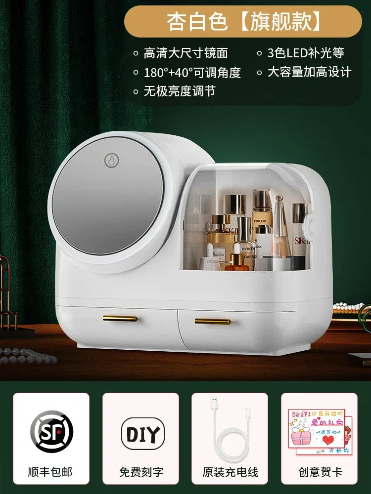 Vanity Storage Box with Mirror & LED Light