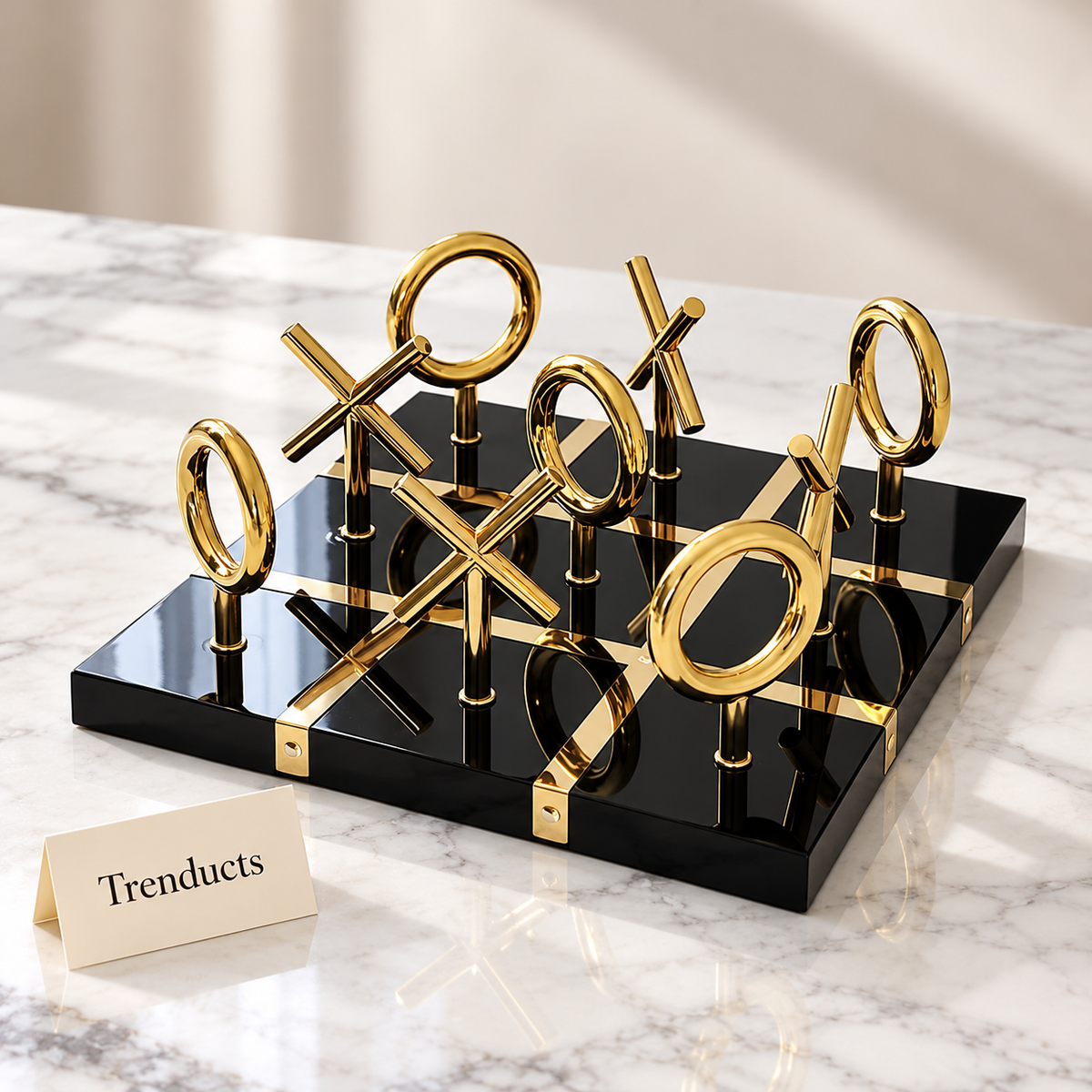 Tic Tac Toe Board - Decorative Set with Gold Metal Pieces