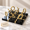 Tic Tac Toe Board - Decorative Set with Gold Metal Pieces