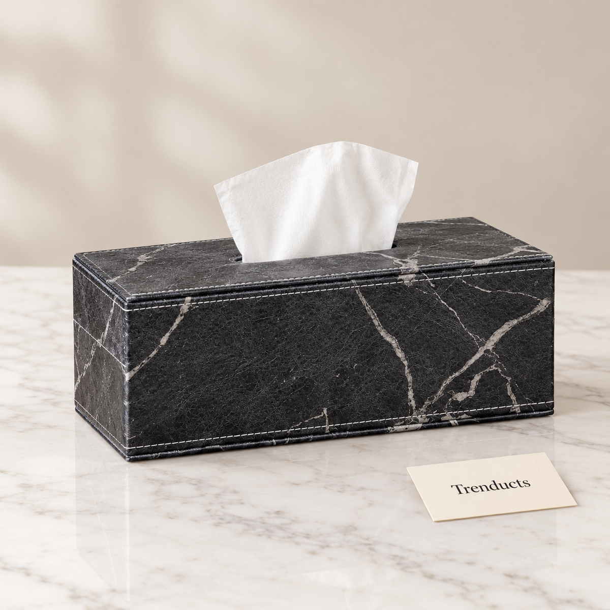 Premium Marble Print Tissue Box & Dustbin - Black and White