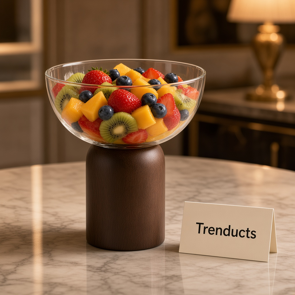 Luxury Glass Serving Bowl on Wooden Pedestal