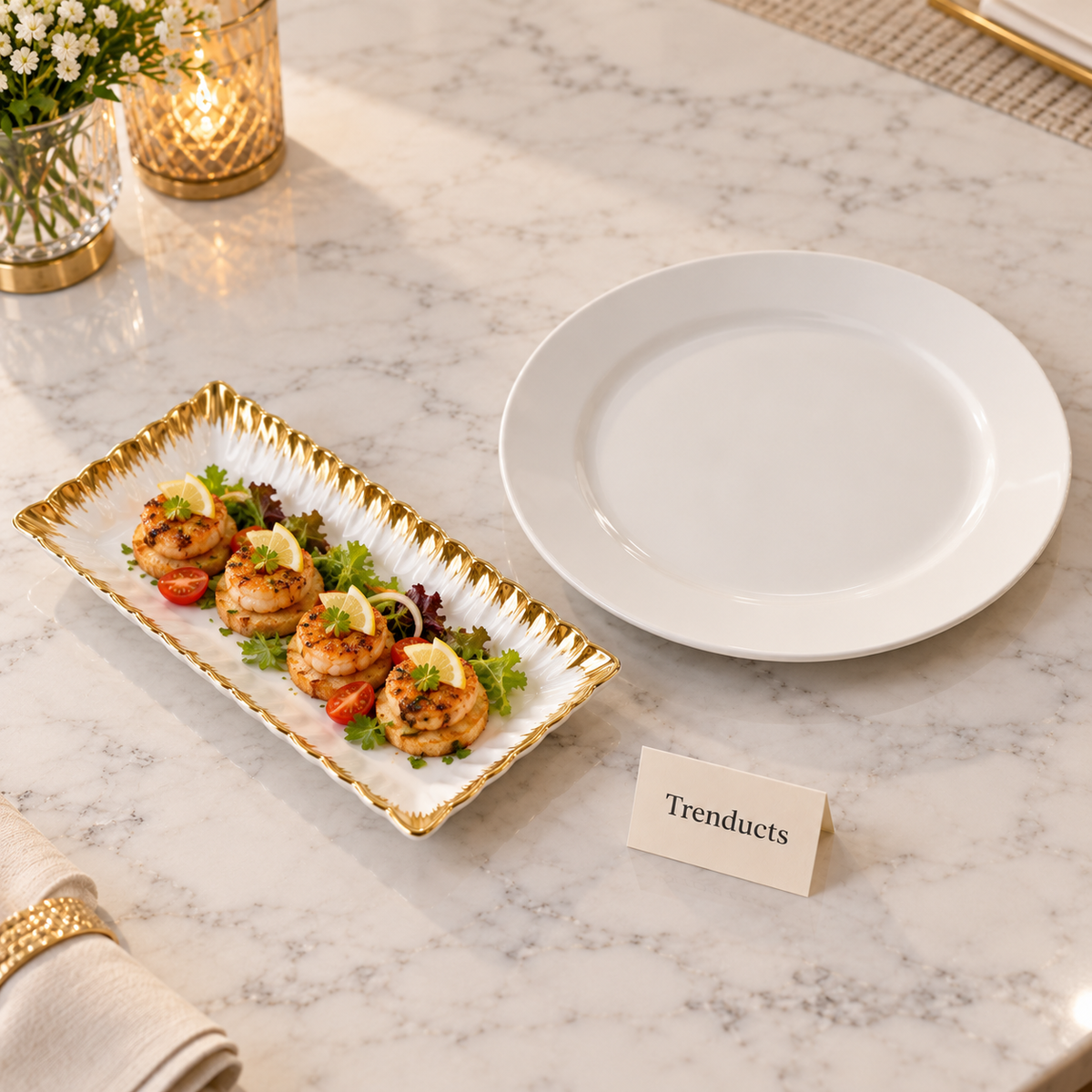 Brilliant Rectangular Plate - Gold Edge