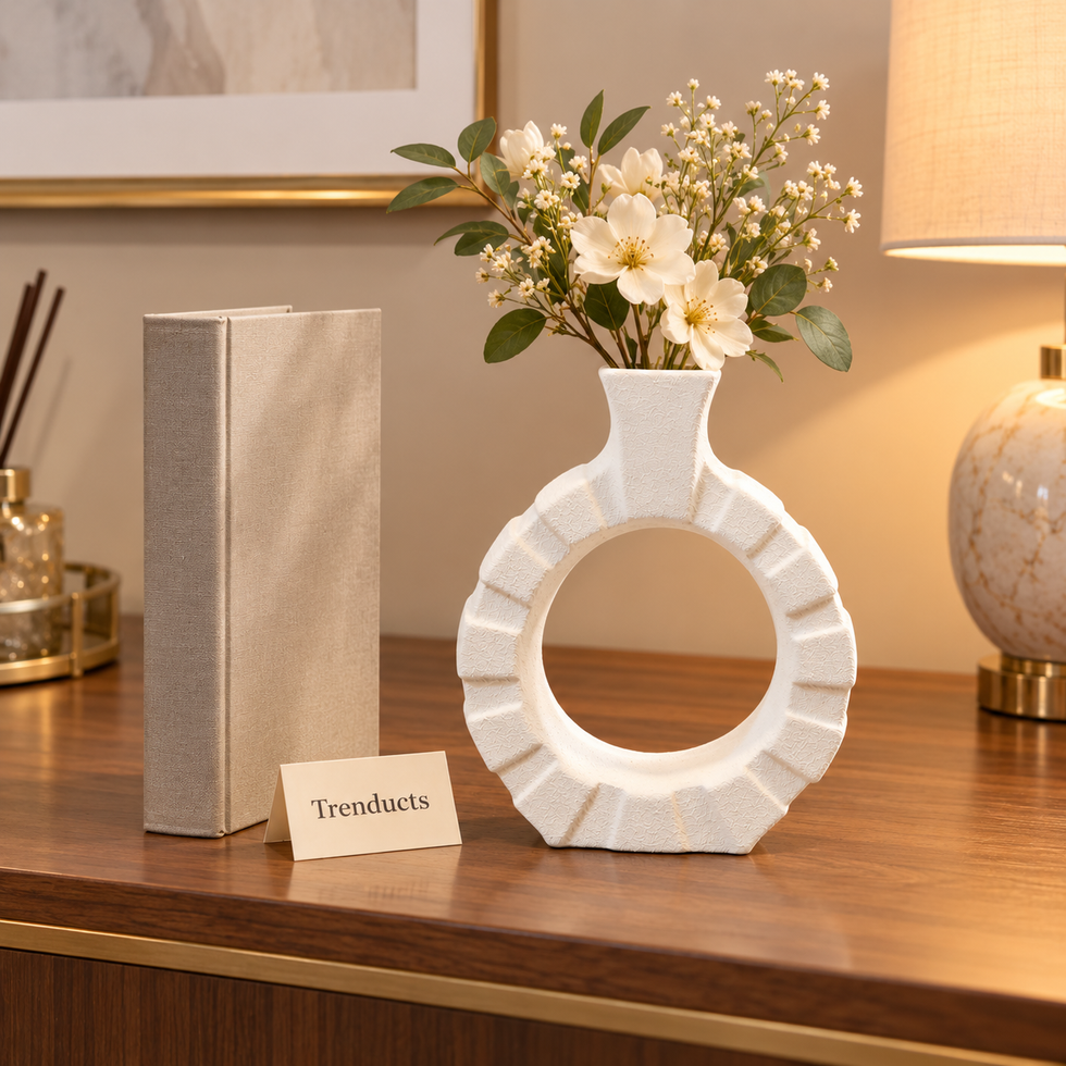 White Ring Vase - Textured Modern Decor for Home