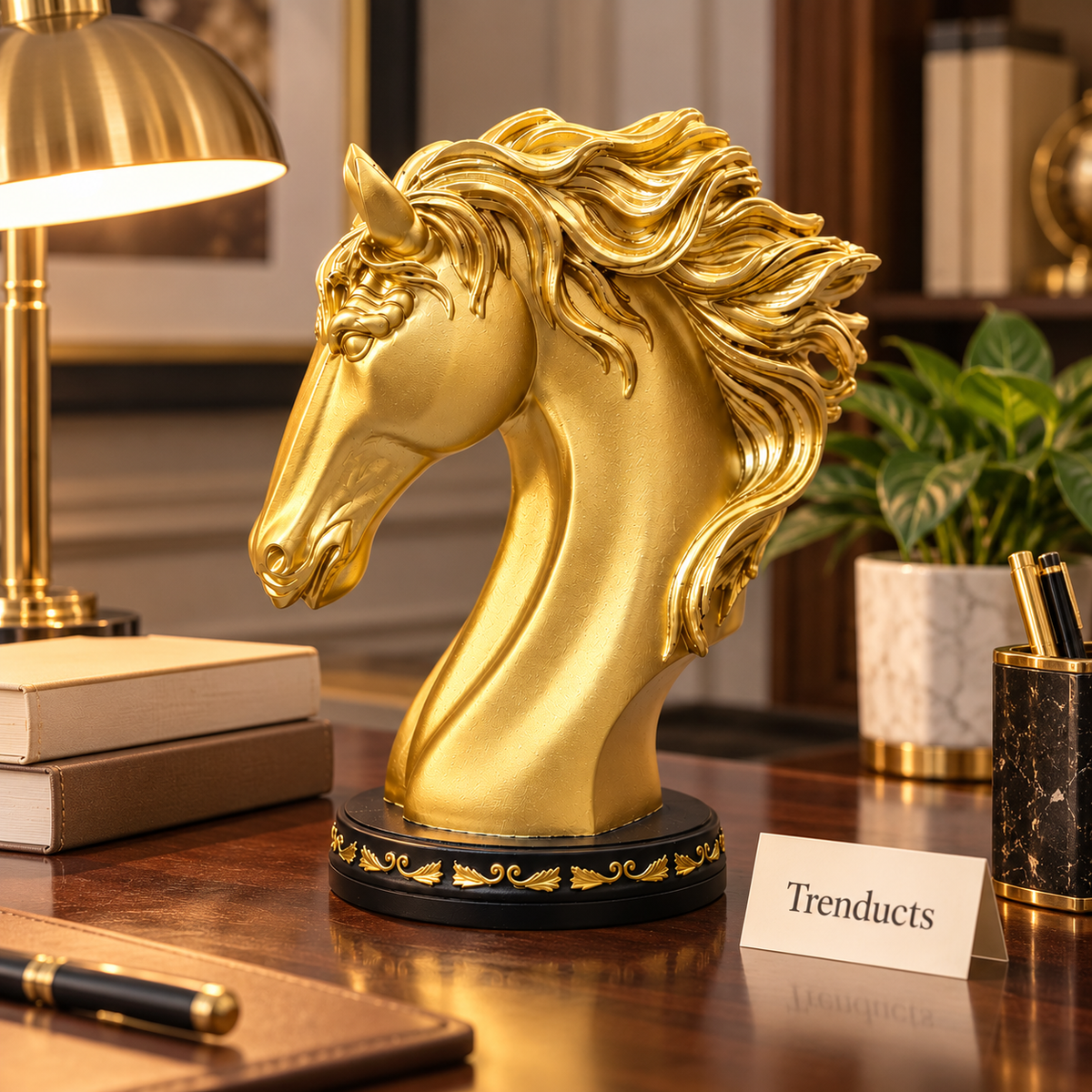 Horse Head Tabletop Bust - Gold Mane Showpiece
