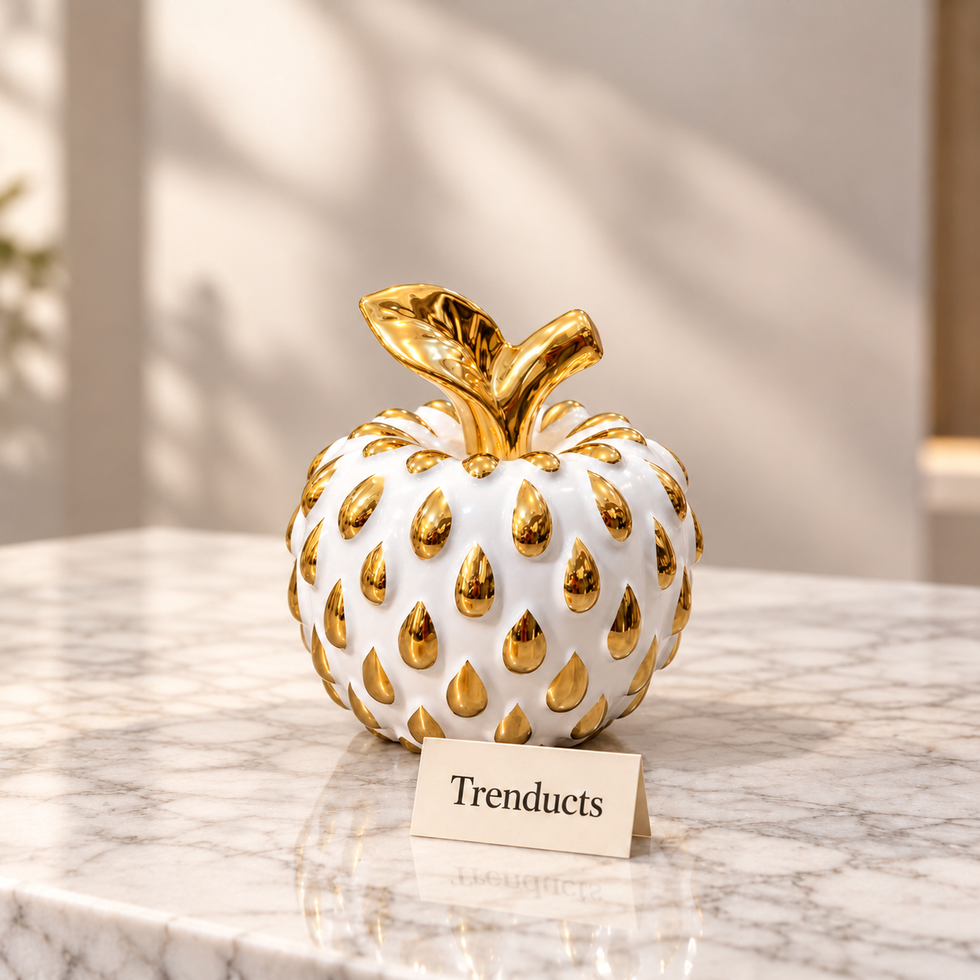 Gold Apple Table Accent - White Ceramic Showpiece