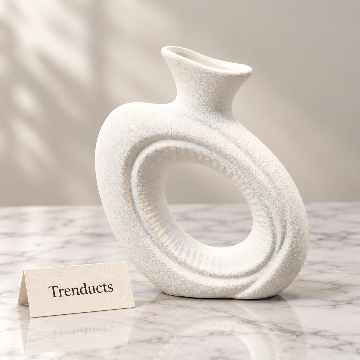 White Sculptural Loop Vase - Textured Ceramic Ring
