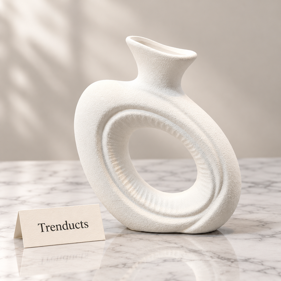 White Sculptural Loop Vase - Textured Ceramic Ring