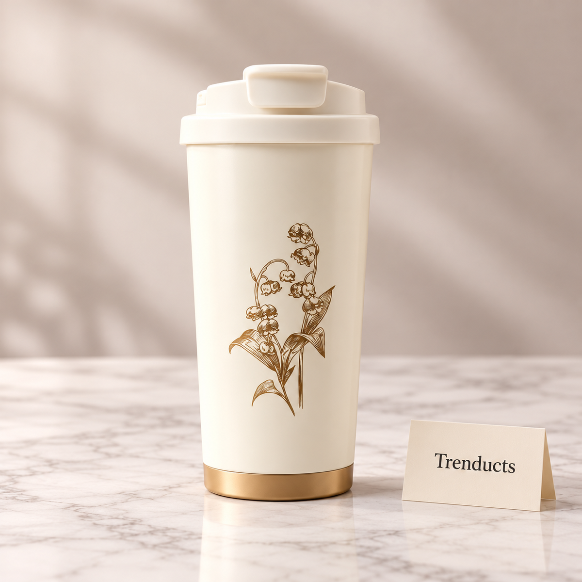 Floral Vacuum Cup - 520 ml Stainless Steel Flip-Top Lid