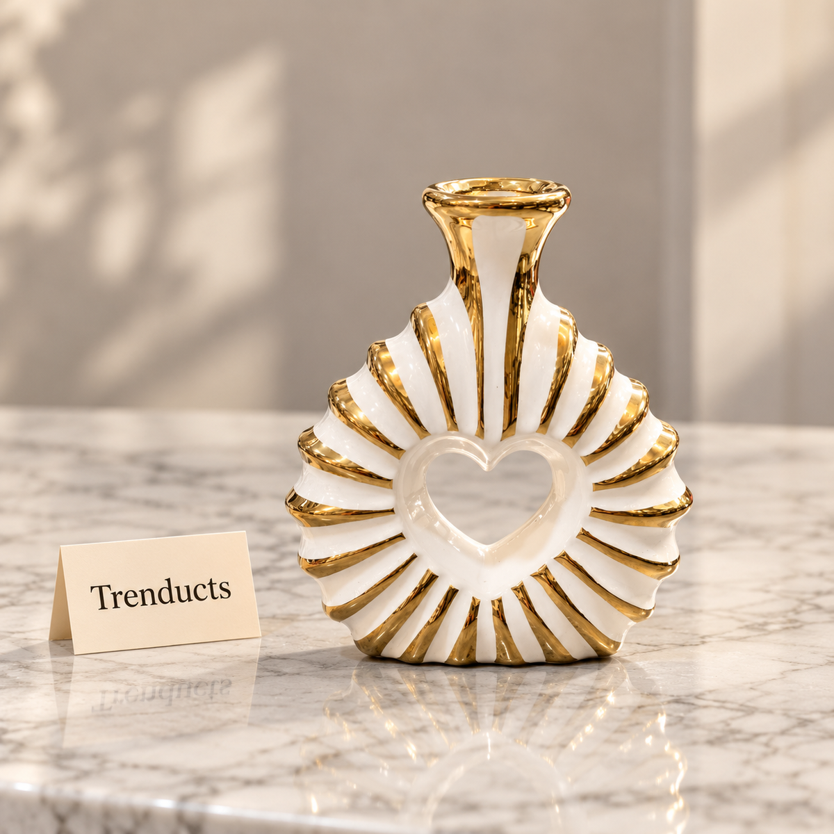 White and Gold Heart Decorative Vase - Openwork Ceramic