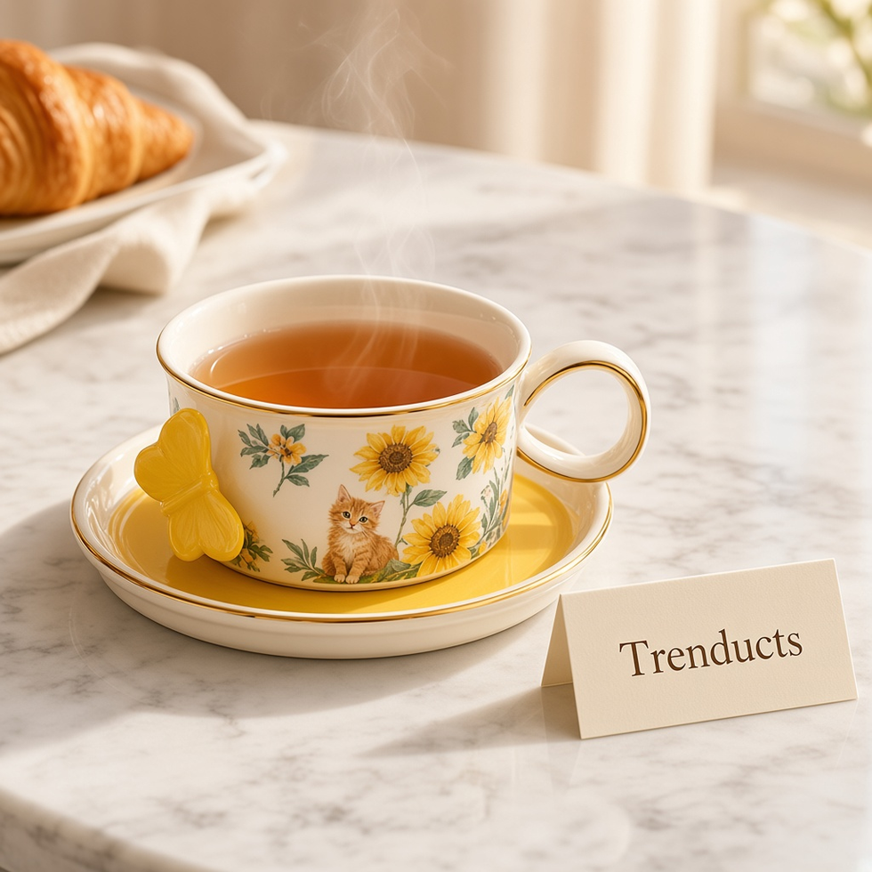 Ceramic Floral Cup and Saucer Set with 3D Butterfly