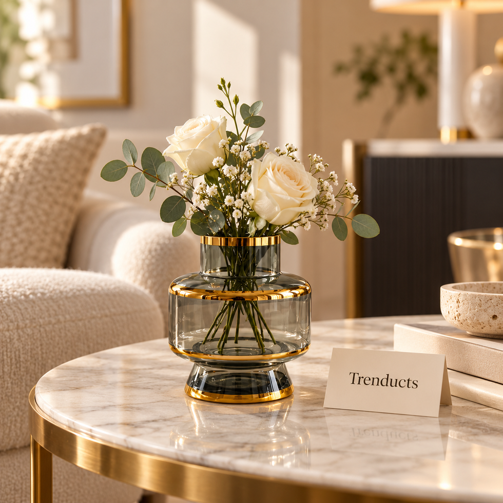 Gold Rim Grey Glass Vase - Pedestal Base