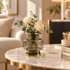 Gold Rim Grey Glass Vase - Pedestal Base