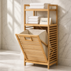 Bamboo Laundry Cabinet with Laundry Basket and Shelves