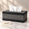 Premium Texture Tissue Box & Dustbin - Grey Herringbone