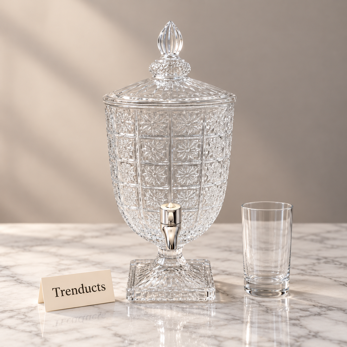 Brilliant Glass Juice Dispenser - Ornate Crystal Cut