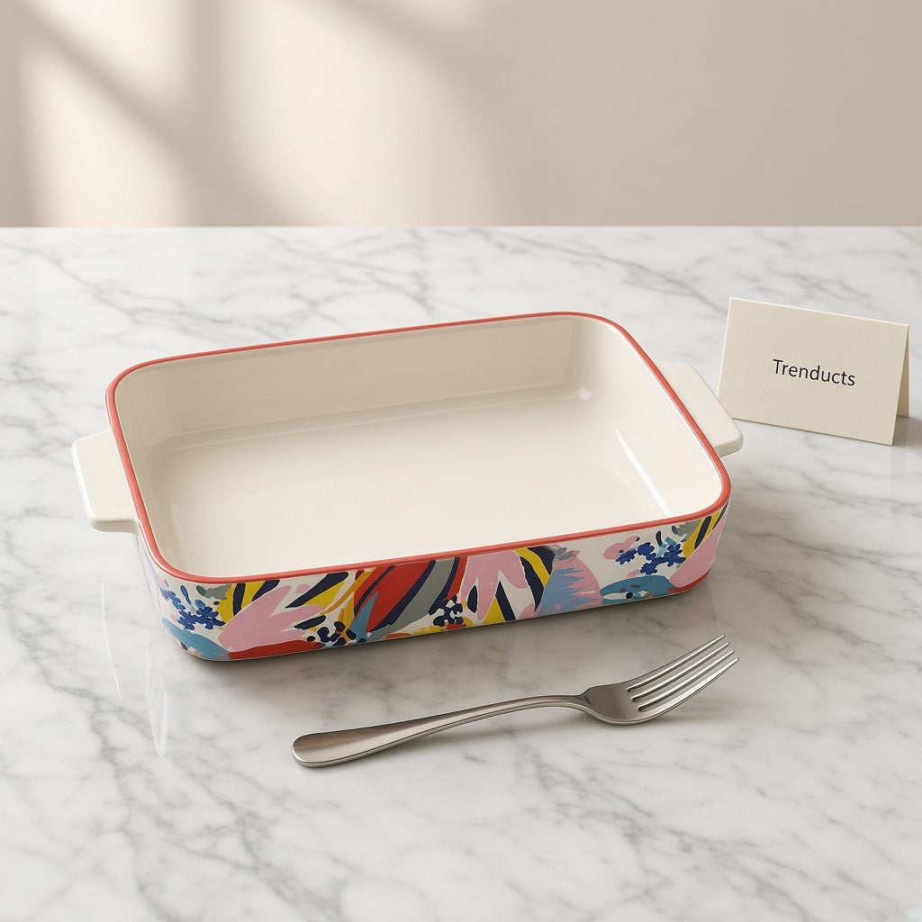 Danny Home Porcelain Baking Dish - Rectangular Floral Print