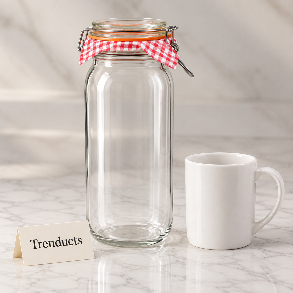 Danny Home Clip Top Jar - Round Glass with Gingham Lid