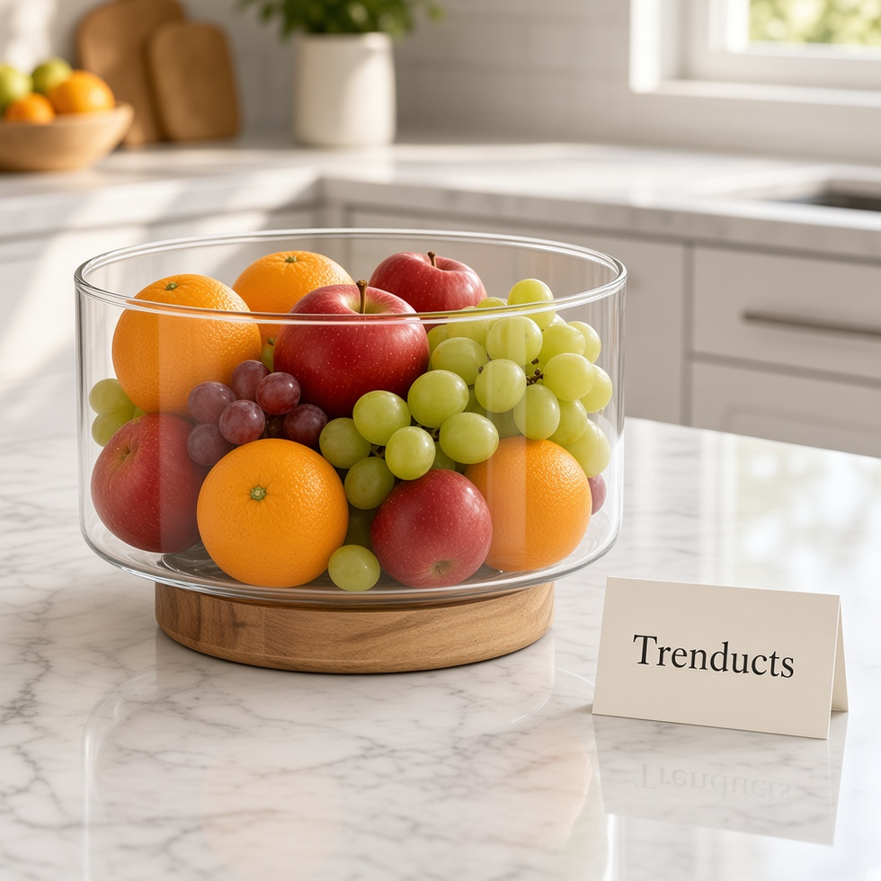 Glass Fruit Bowl with Wooden Base - Clear, 20 cm