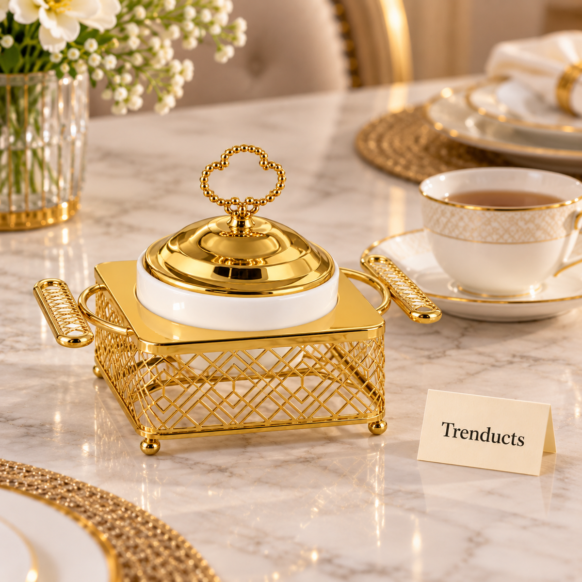Brilliant 5″ Bowl with Lid and Gold Stand