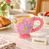 Floral Ceramic Mug with Beaded Handle - 5 Designs