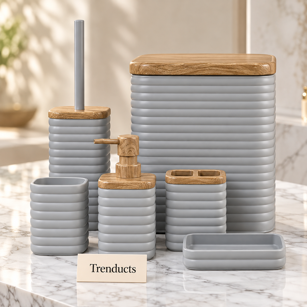 Ribbed Acrylic Bathroom Set - Wood Accents