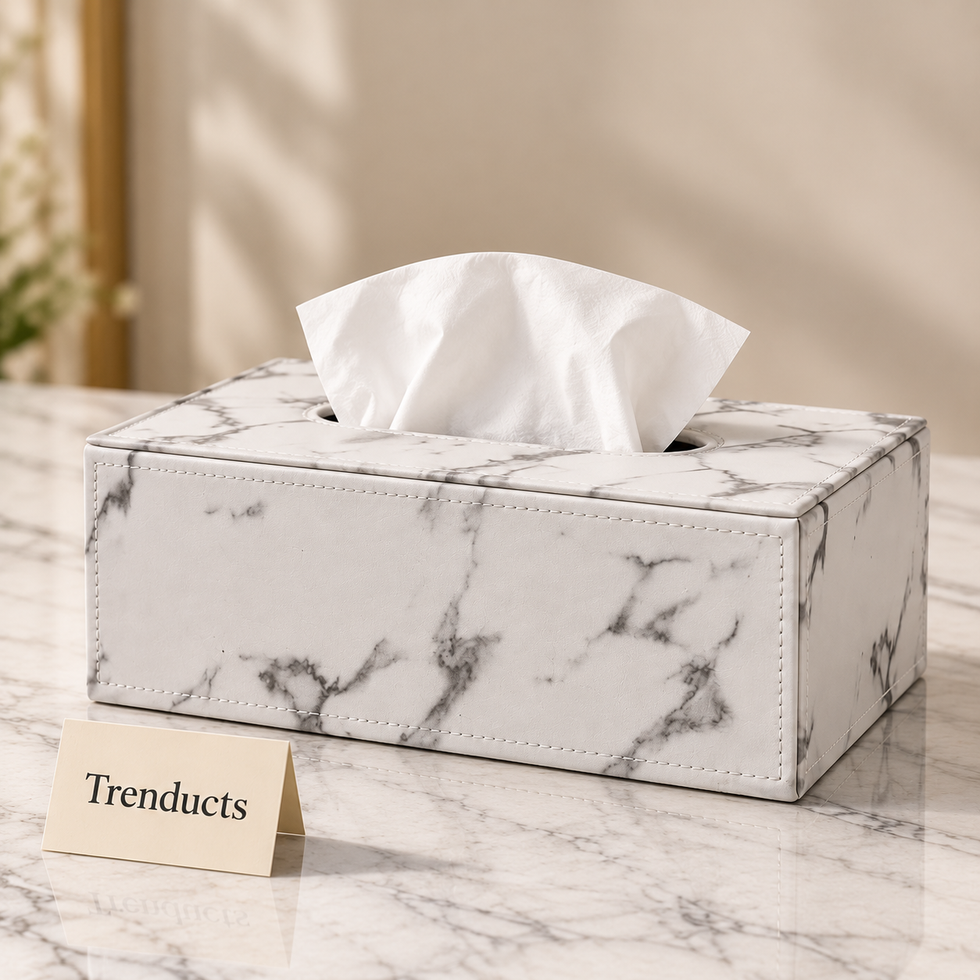 Luxury Marble Print Tissue Box & Dustbin - White and Grey