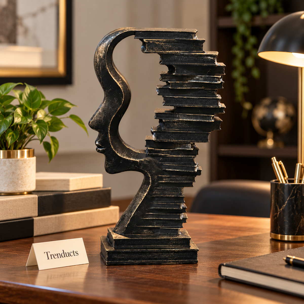 Face Sculpture Book Stack - Abstract Modern Decor