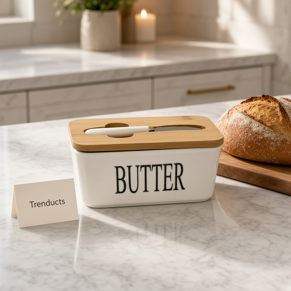 Premium Ceramic Butter Dish with Bamboo Lid and Knife