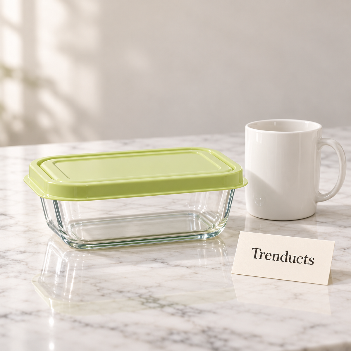 Glass Food Containers with Lid - Rectangular, Green Lid