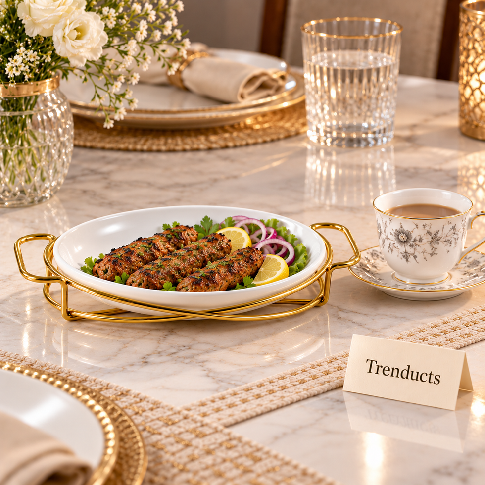 Brilliant Gold Oval Plate with Stand - White Serving Plate