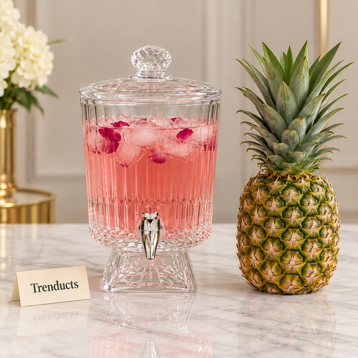 Brilliant Glass Juice Dispenser - Fluted Design with Tap